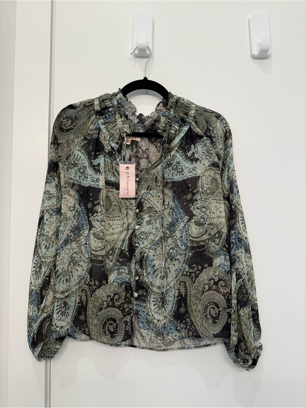 NWT Philosophy Green Paisley Blouse Small - Picture 2 of 6